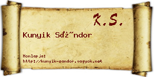 Kunyik Sándor névjegykártya